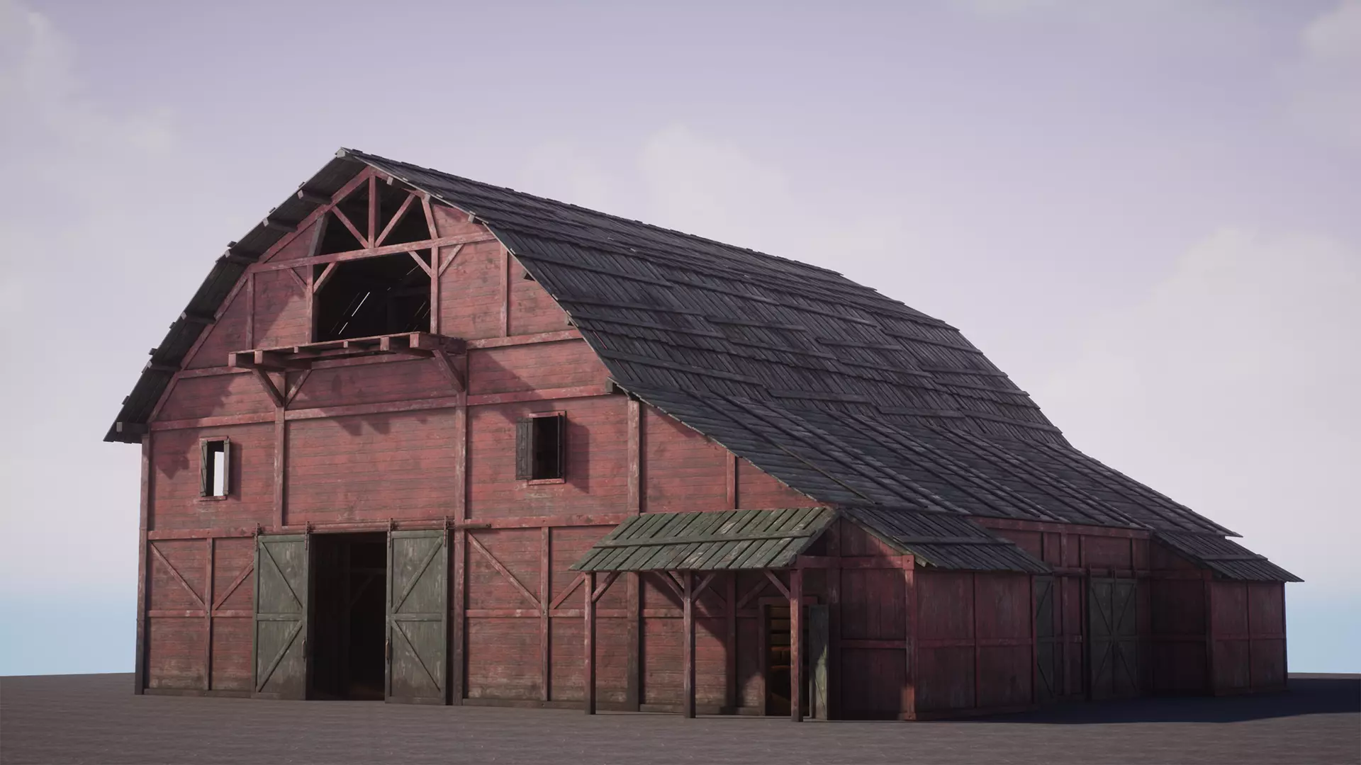 Old West Modular Barn Low-poly 3D model_0