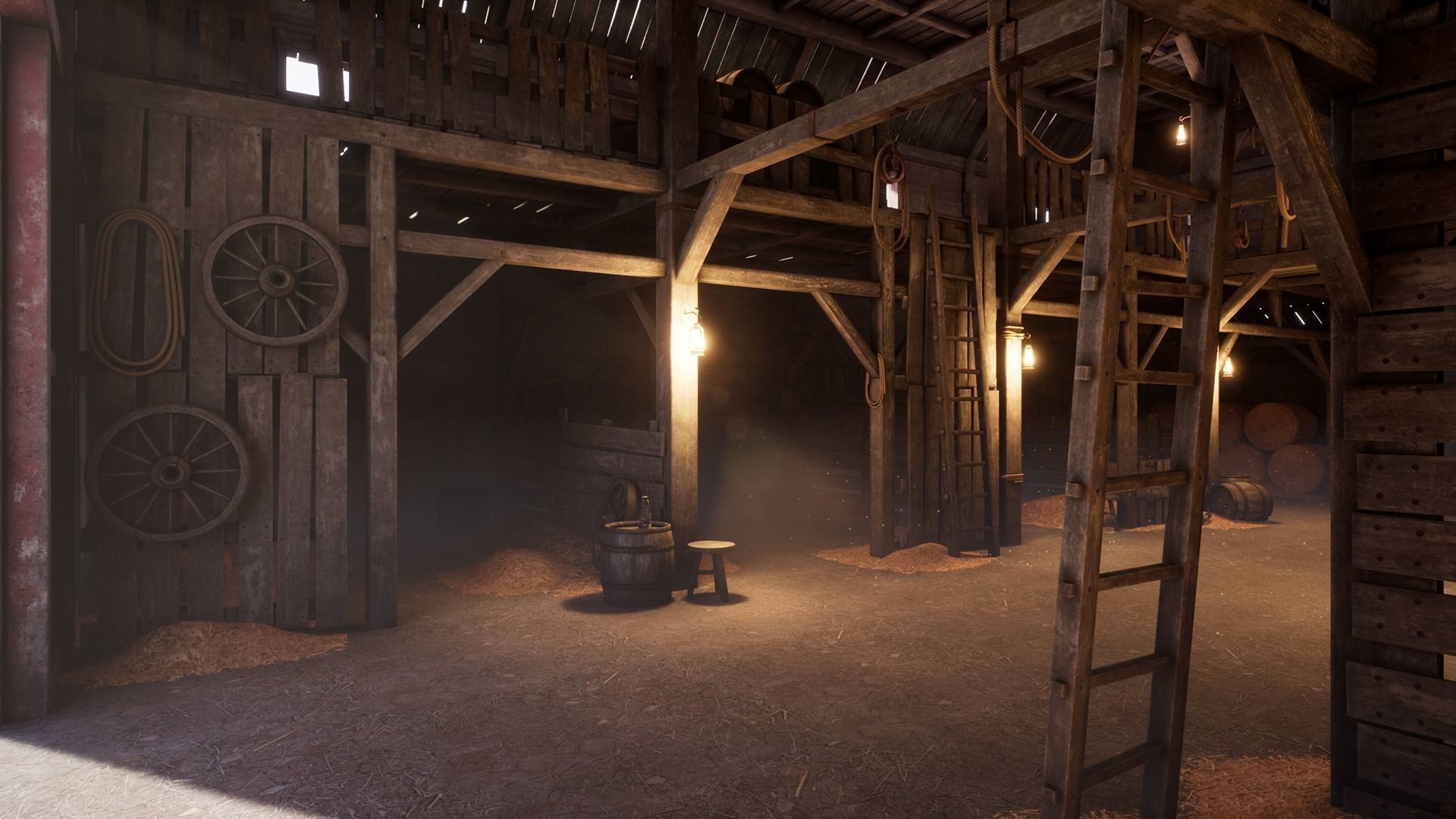 Old West Modular Barn Low-poly 3D model_2