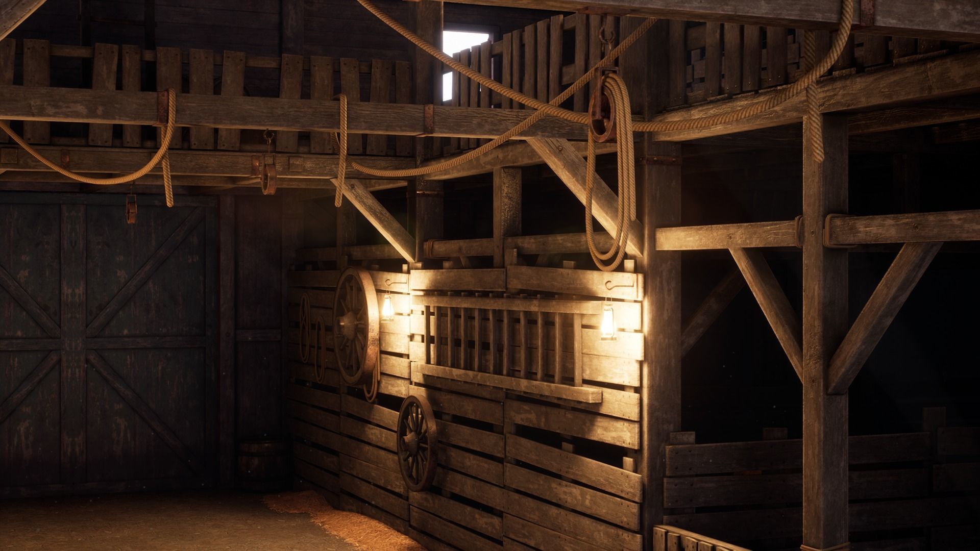 Old West Modular Barn Low-poly 3D model_5