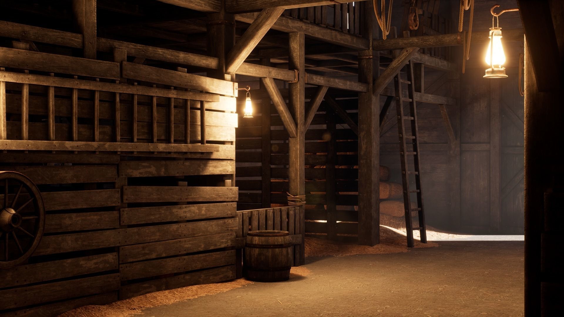 Old West Modular Barn Low-poly 3D model_4