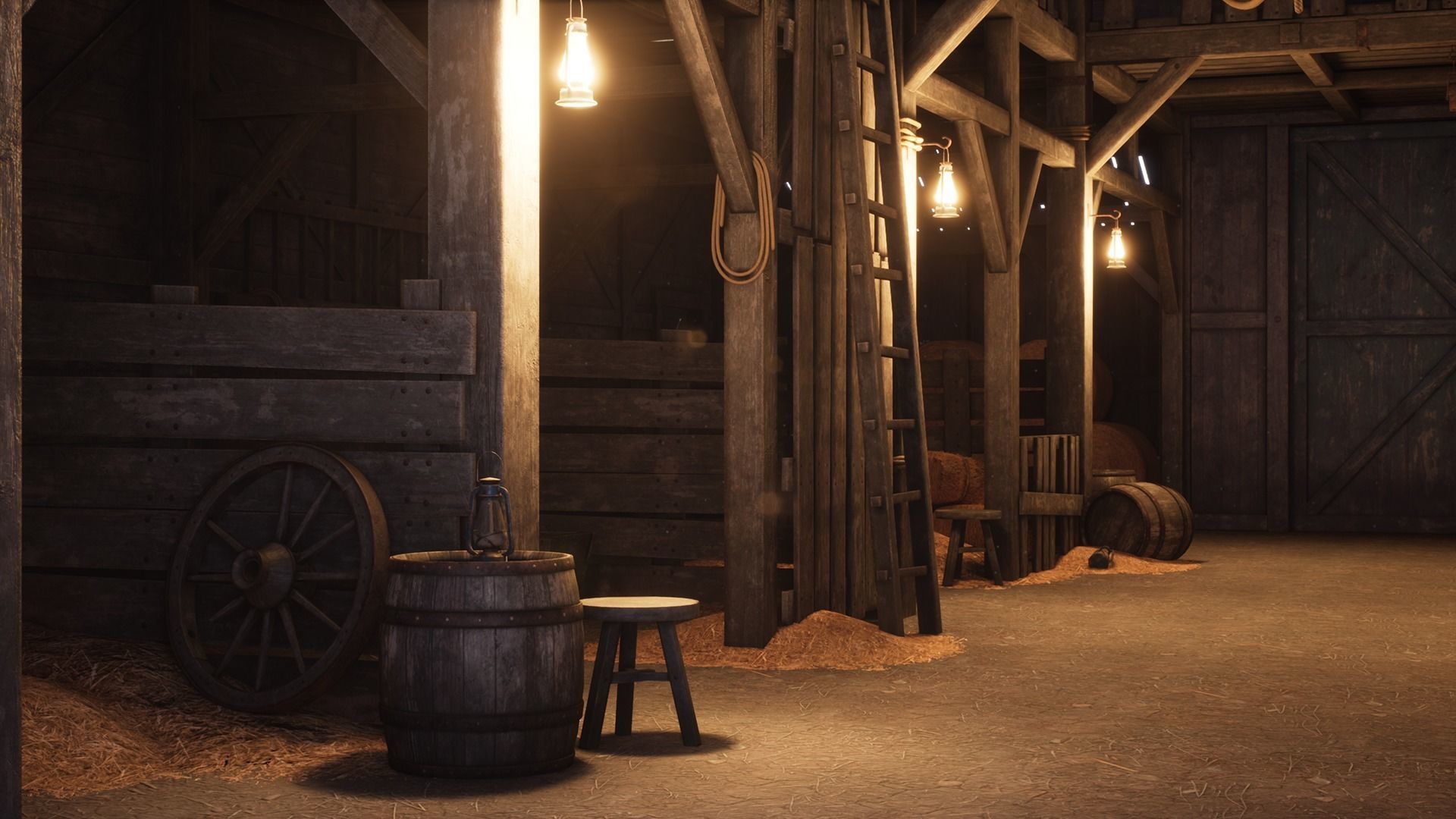 Old West Modular Barn Low-poly 3D model_6