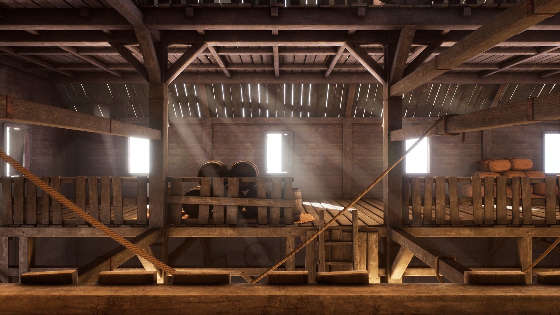 Old West Modular Barn Low-poly 3D model_12