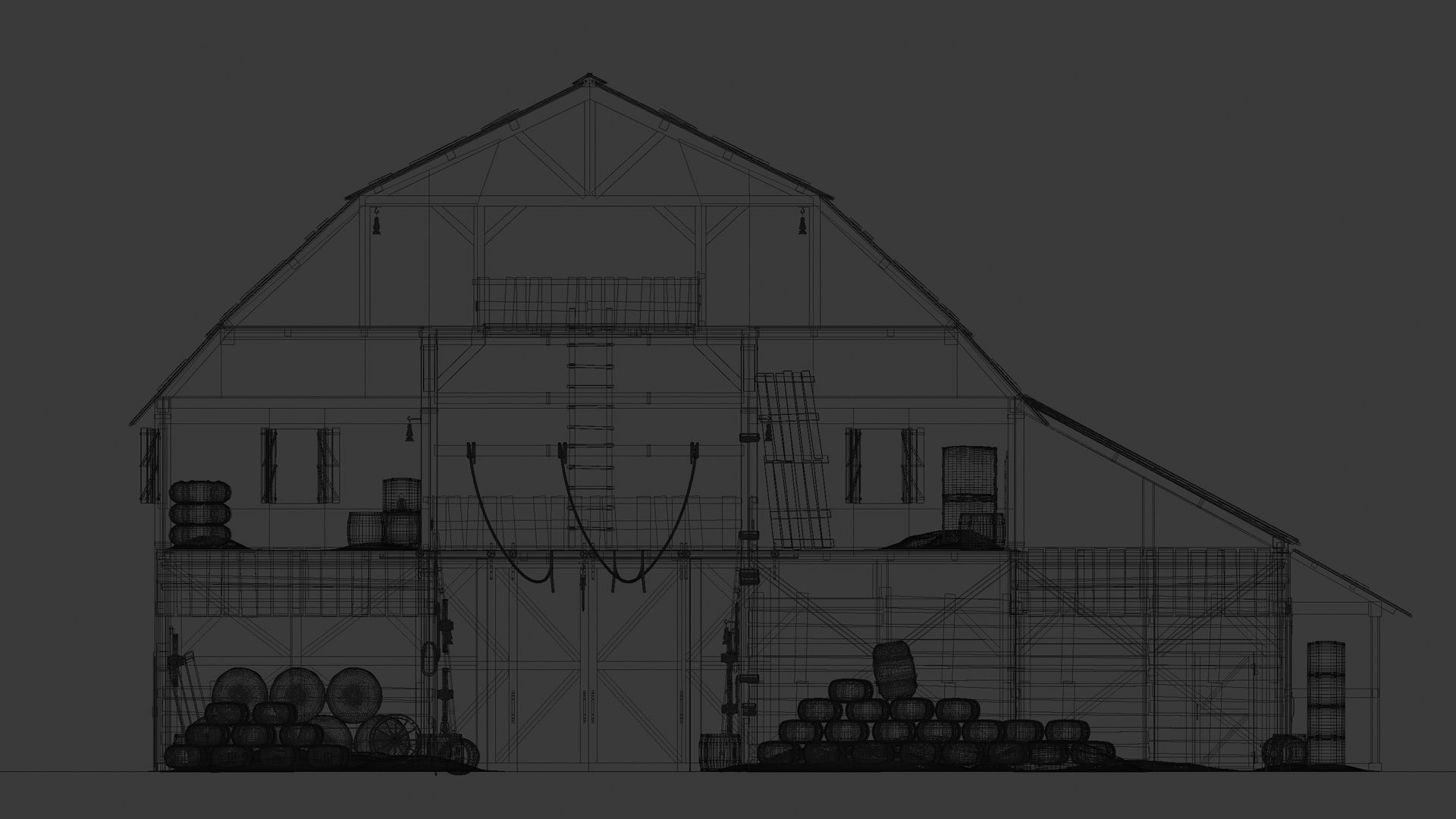 Old West Modular Barn Low-poly 3D model_15