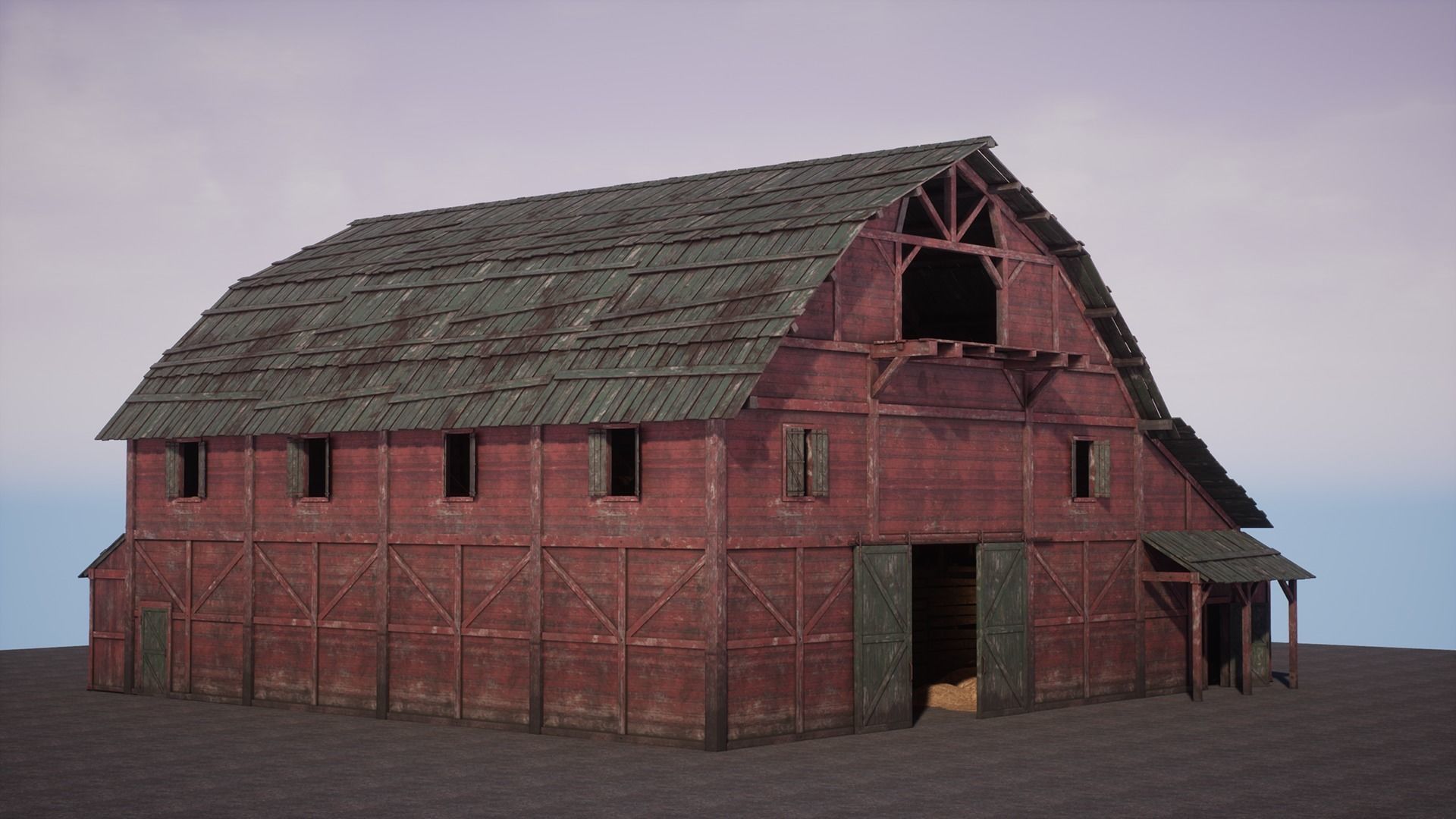 Old West Modular Barn Low-poly 3D model_1