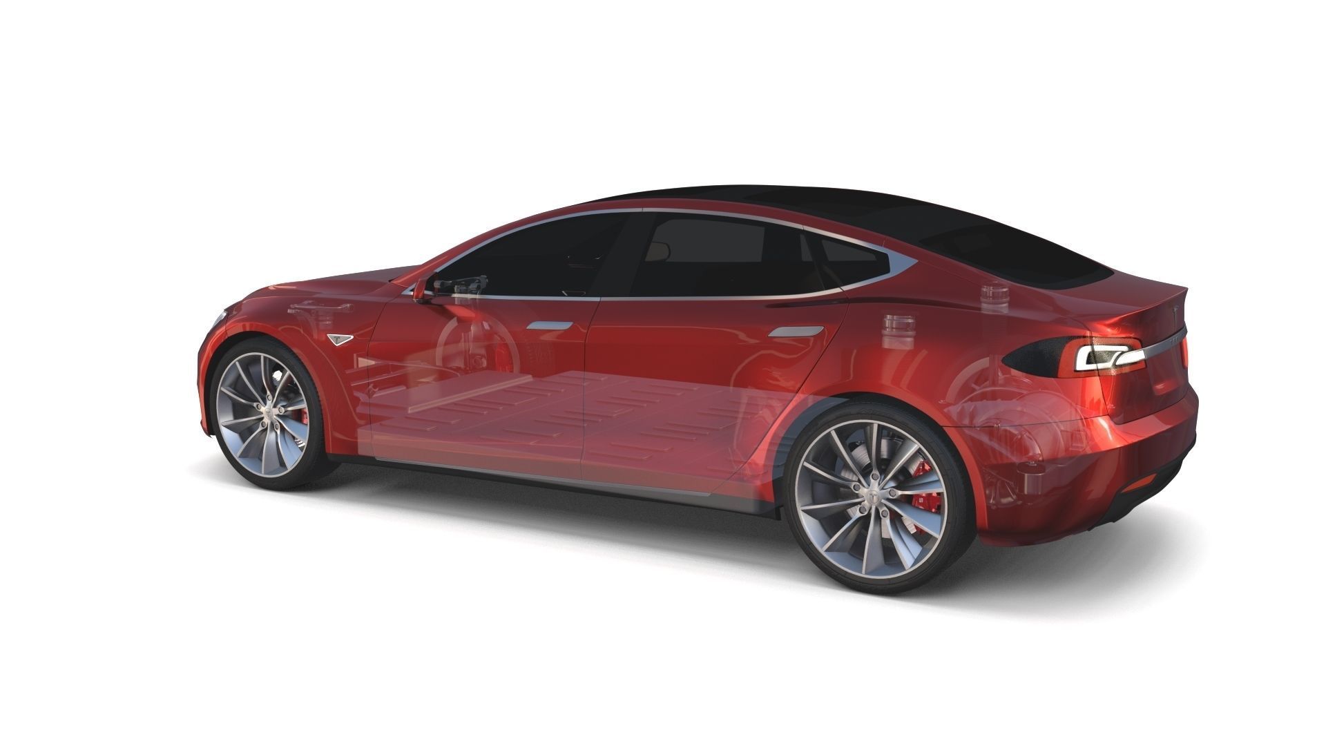 Tesla Model S 2016 Red with Chassis 3D model_16