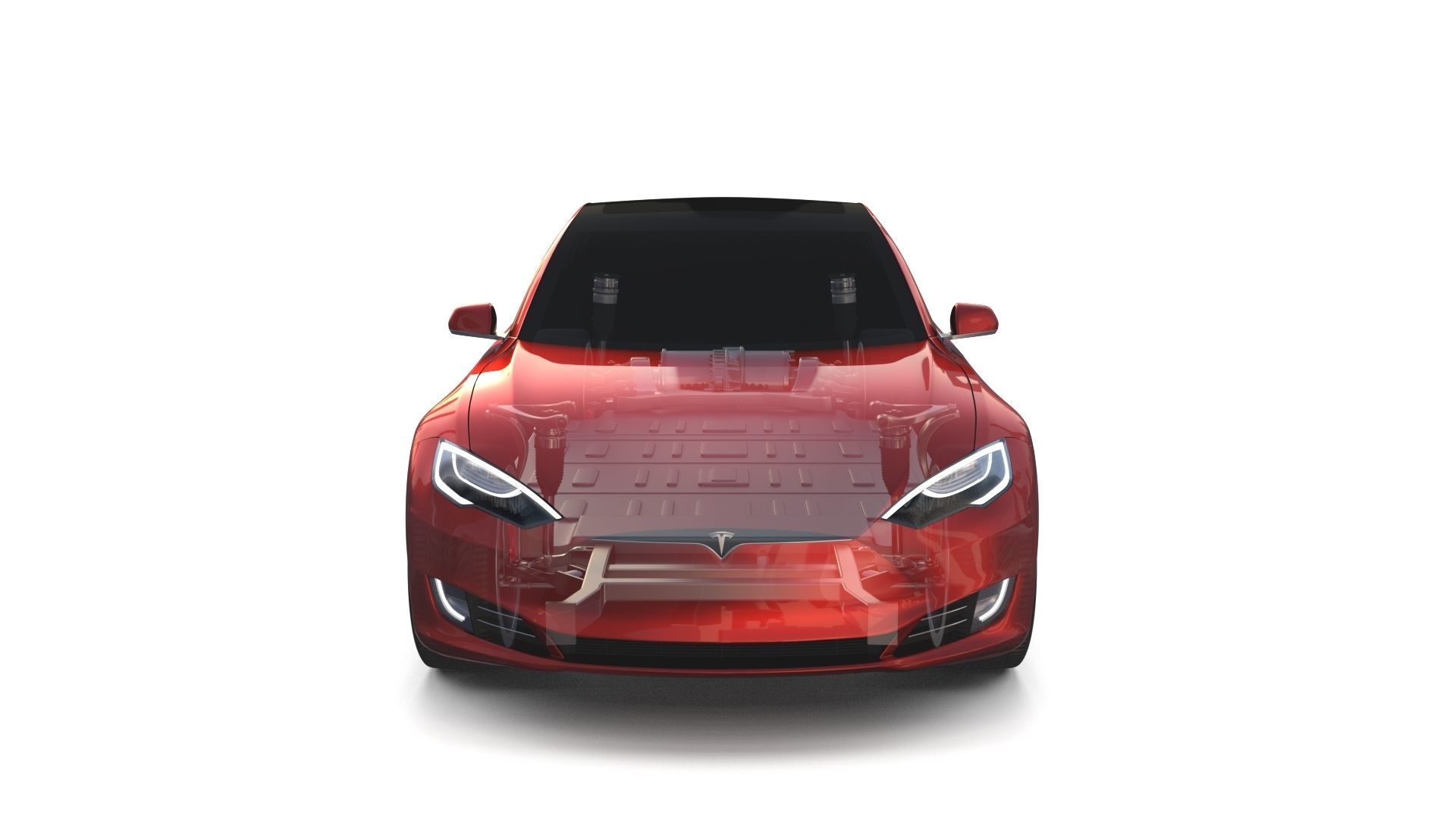 Tesla Model S 2016 Red with Chassis 3D model_15