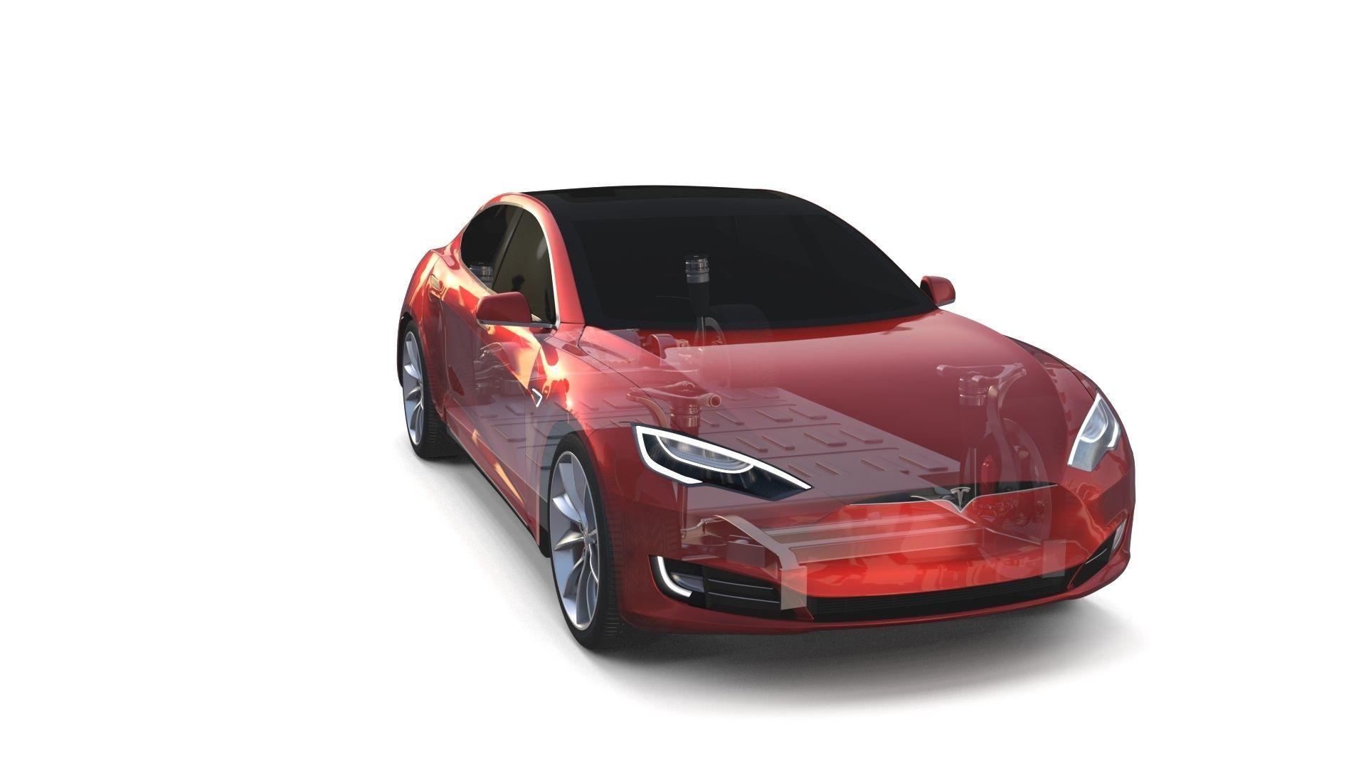 Tesla Model S 2016 Red with Chassis 3D model_18