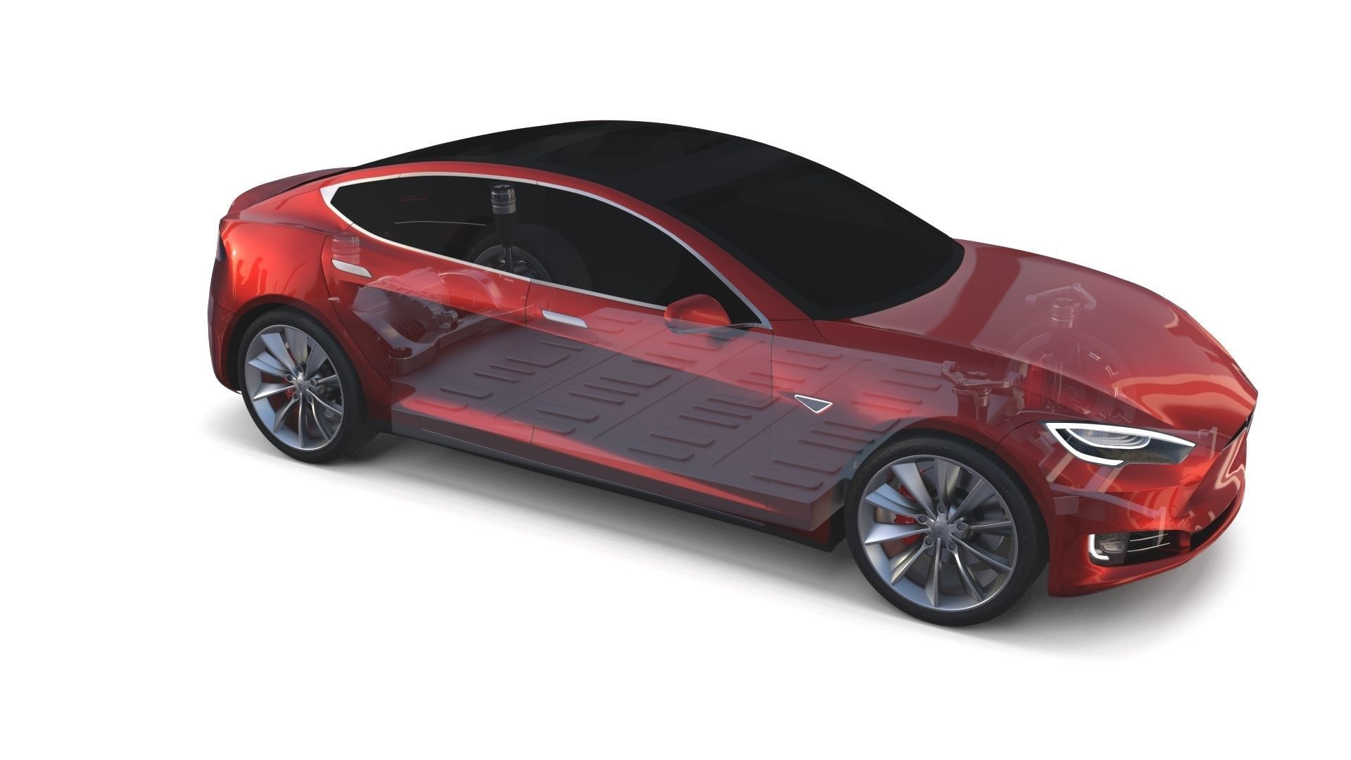 Tesla Model S 2016 Red with Chassis 3D model_21