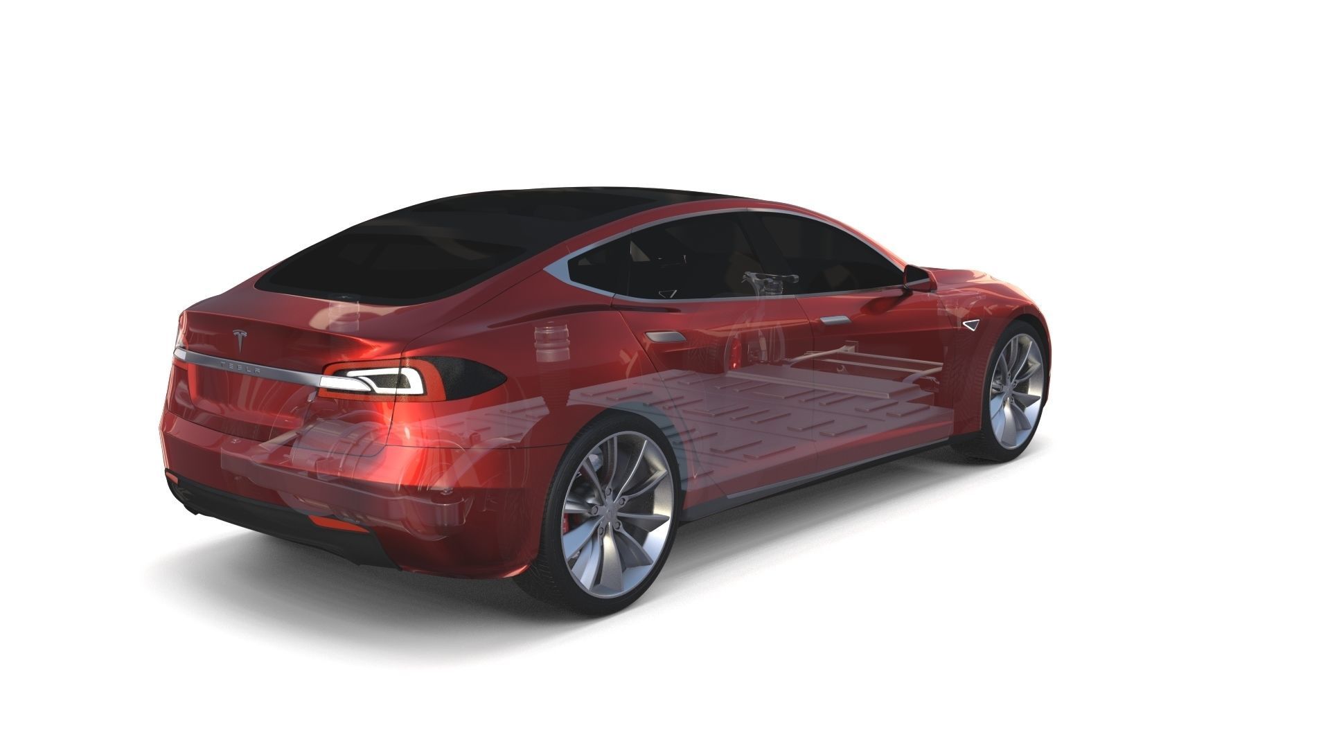 Tesla Model S 2016 Red with Chassis 3D model_17