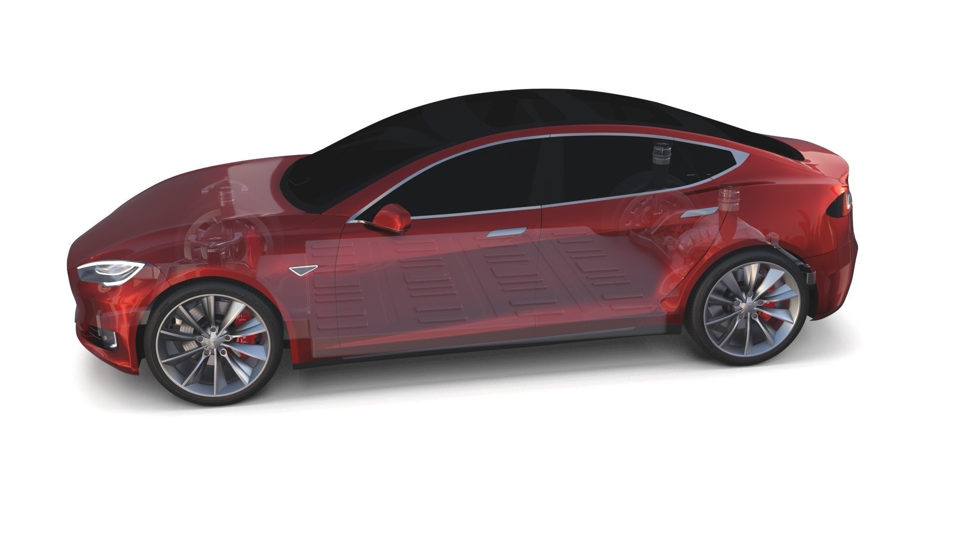 Tesla Model S 2016 Red with Chassis 3D model_19