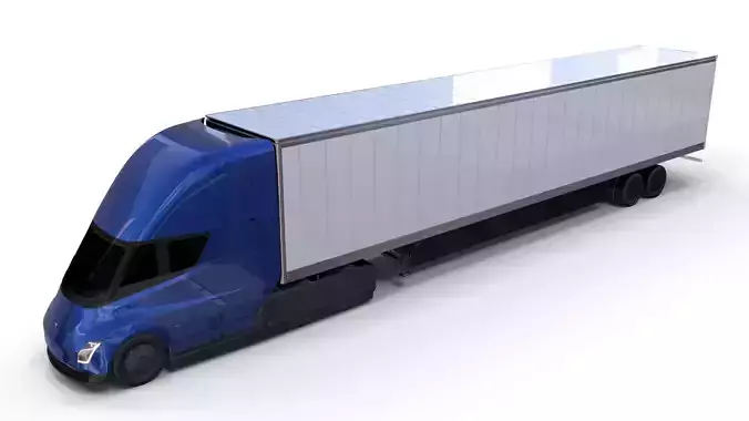 Tesla Truck with Chassis and Trailer Blue
