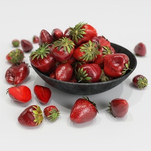 Strawberry ripe strawberries in bowl 3D model 6