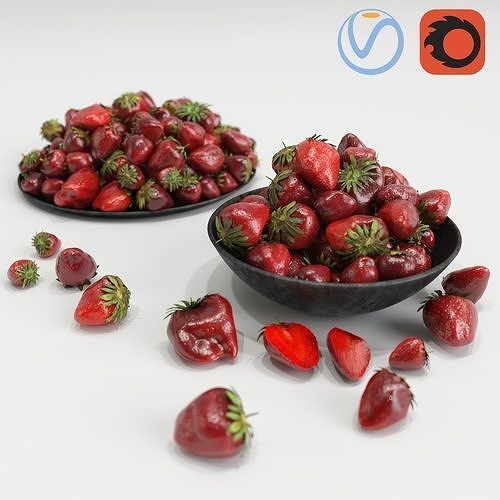 Strawberry ripe strawberries in bowl 3D model 2