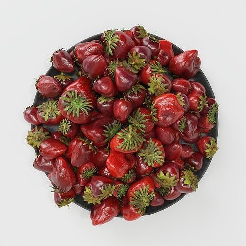 Strawberry ripe strawberries in bowl 3D model 4