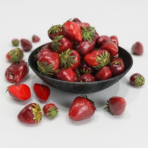 Strawberry ripe strawberries in bowl 3D model 7