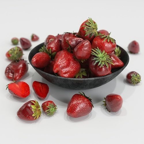 Strawberry ripe strawberries in bowl 3D model 5