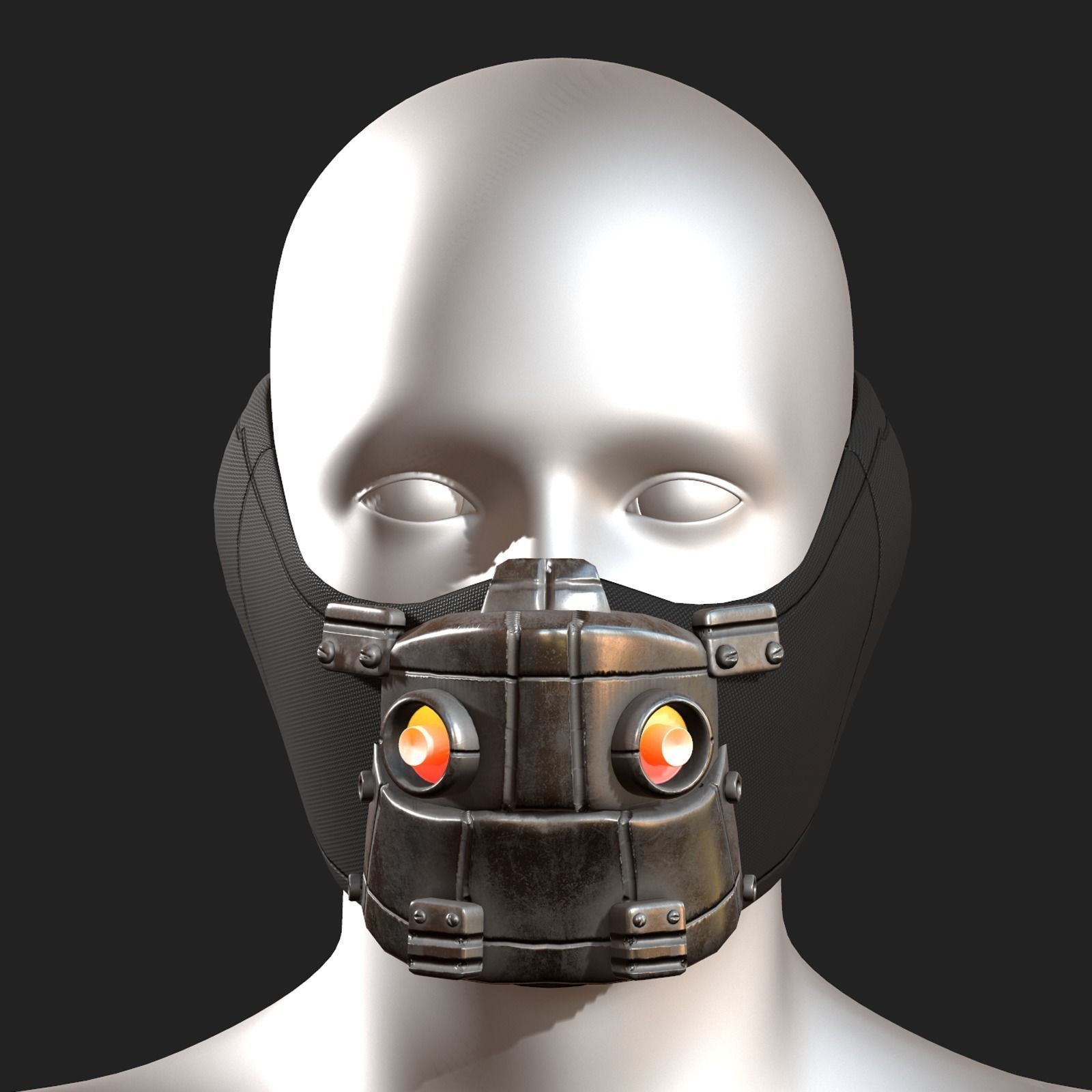 Gas mask respirator scifi futuristic  Low-poly 3D model_9