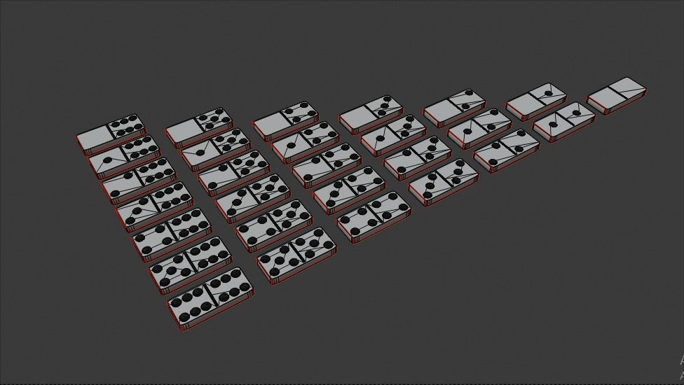 Marble Domino Set 28 pieces Low-poly 3D model_3