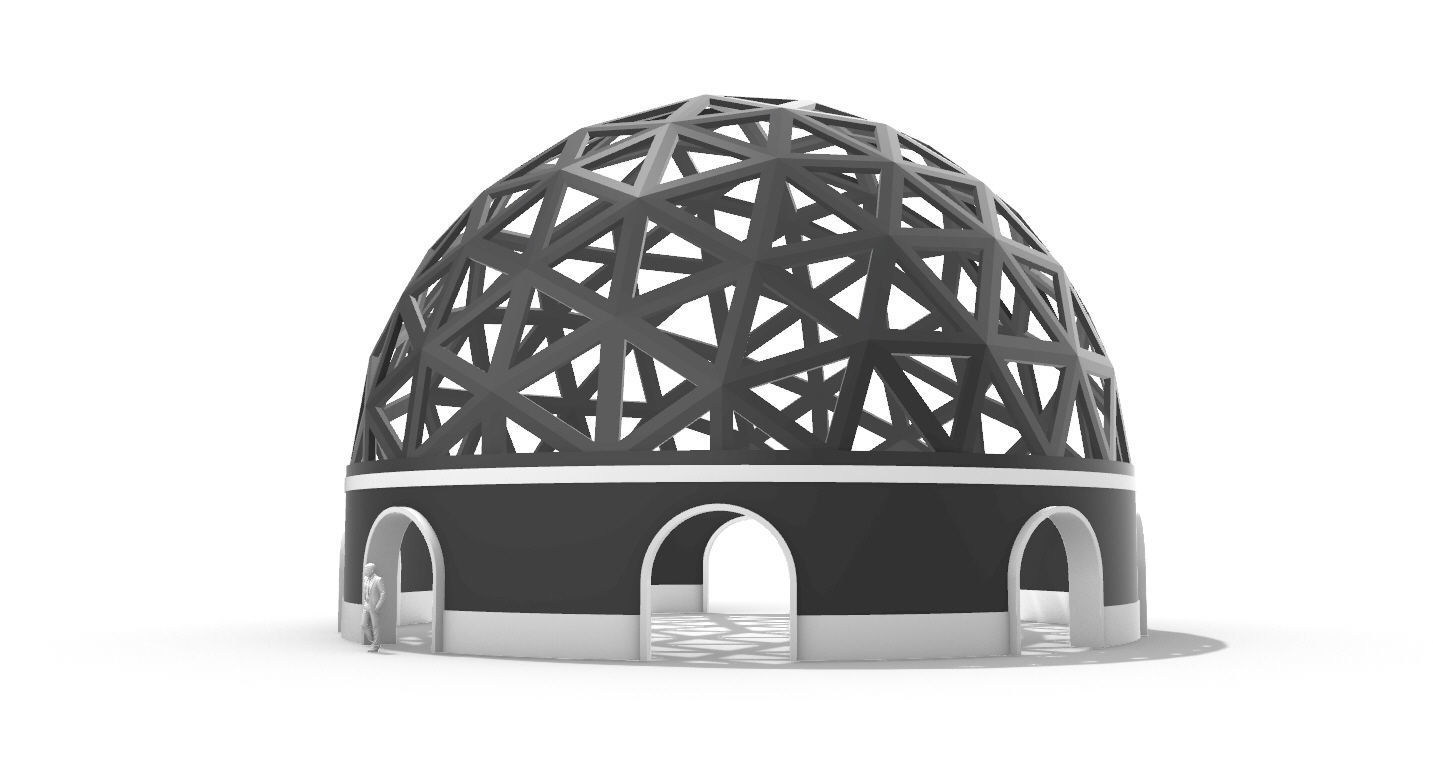 Geodesic Dome Pavilion with Openings Stand Alone Structure V1 3D model_4