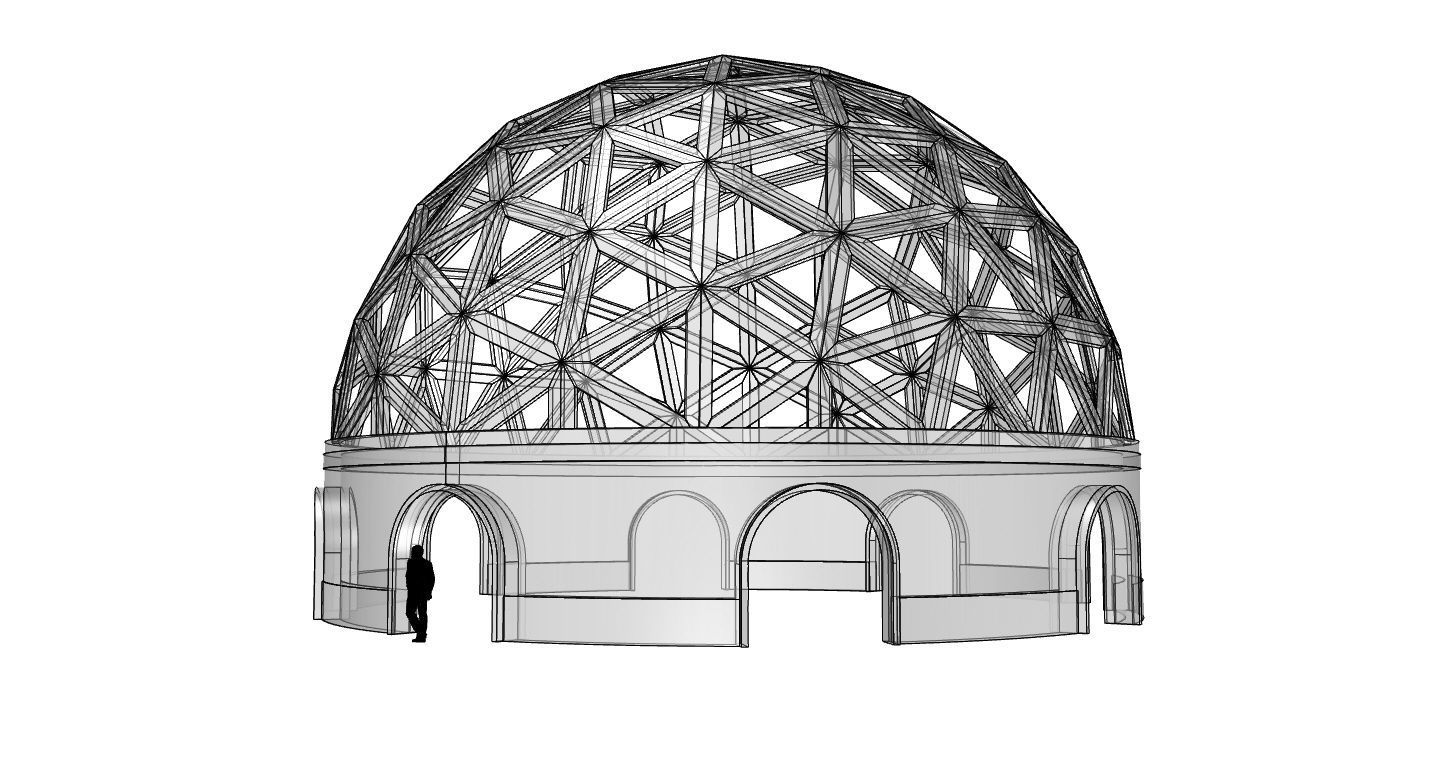 Geodesic Dome Pavilion with Openings Stand Alone Structure V1 3D model_45
