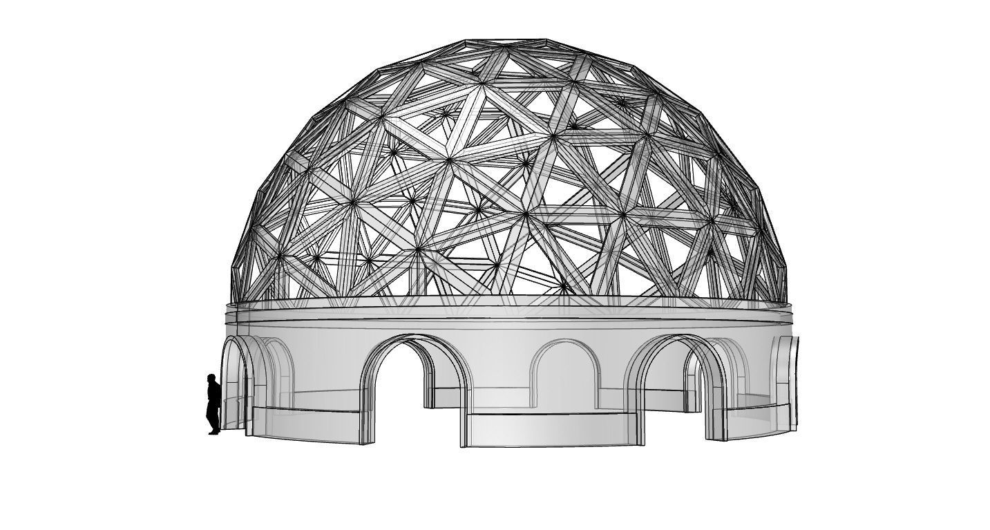 Geodesic Dome Pavilion with Openings Stand Alone Structure V1 3D model_47