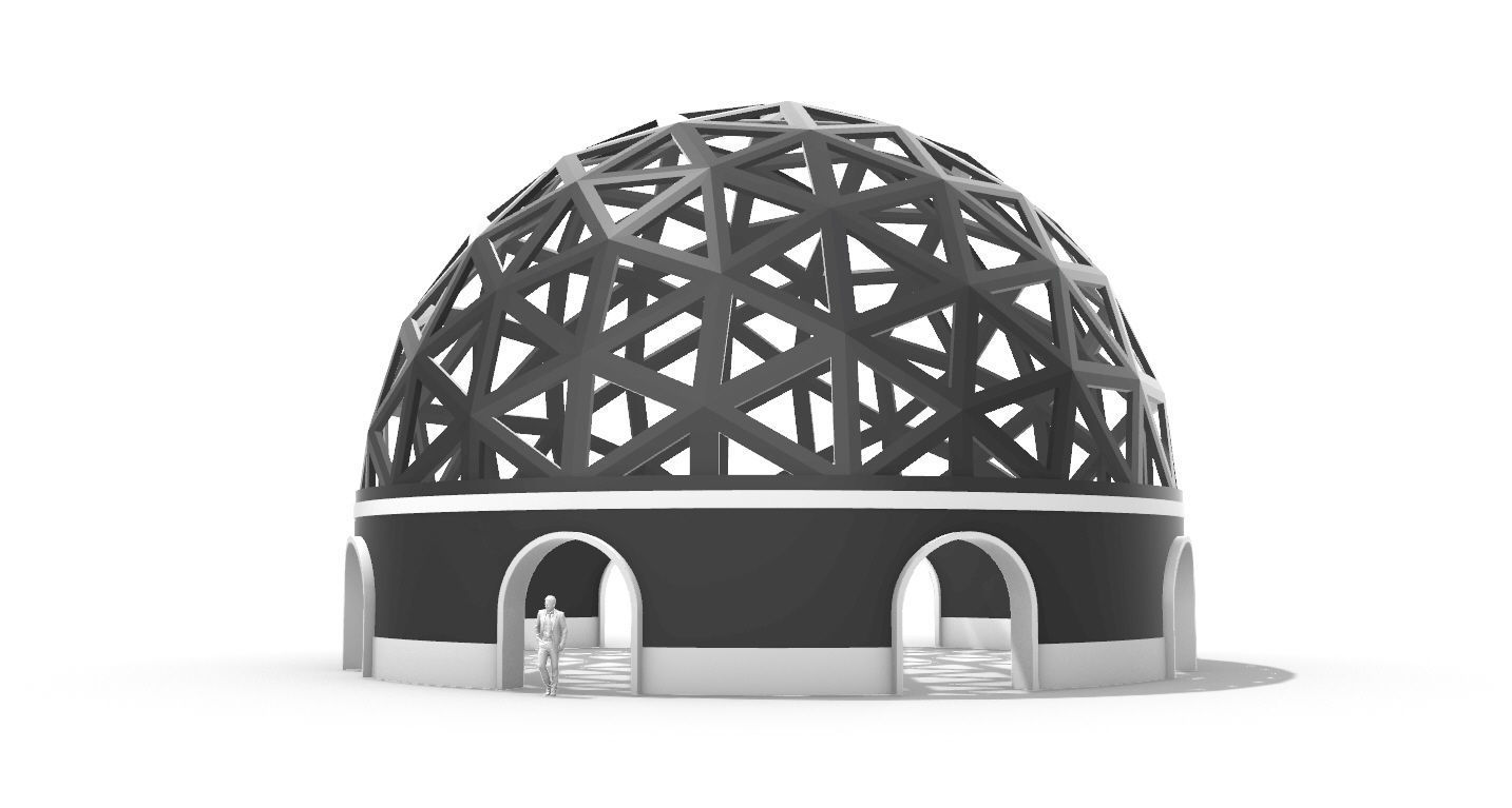 Geodesic Dome Pavilion with Openings Stand Alone Structure V1 3D model_2