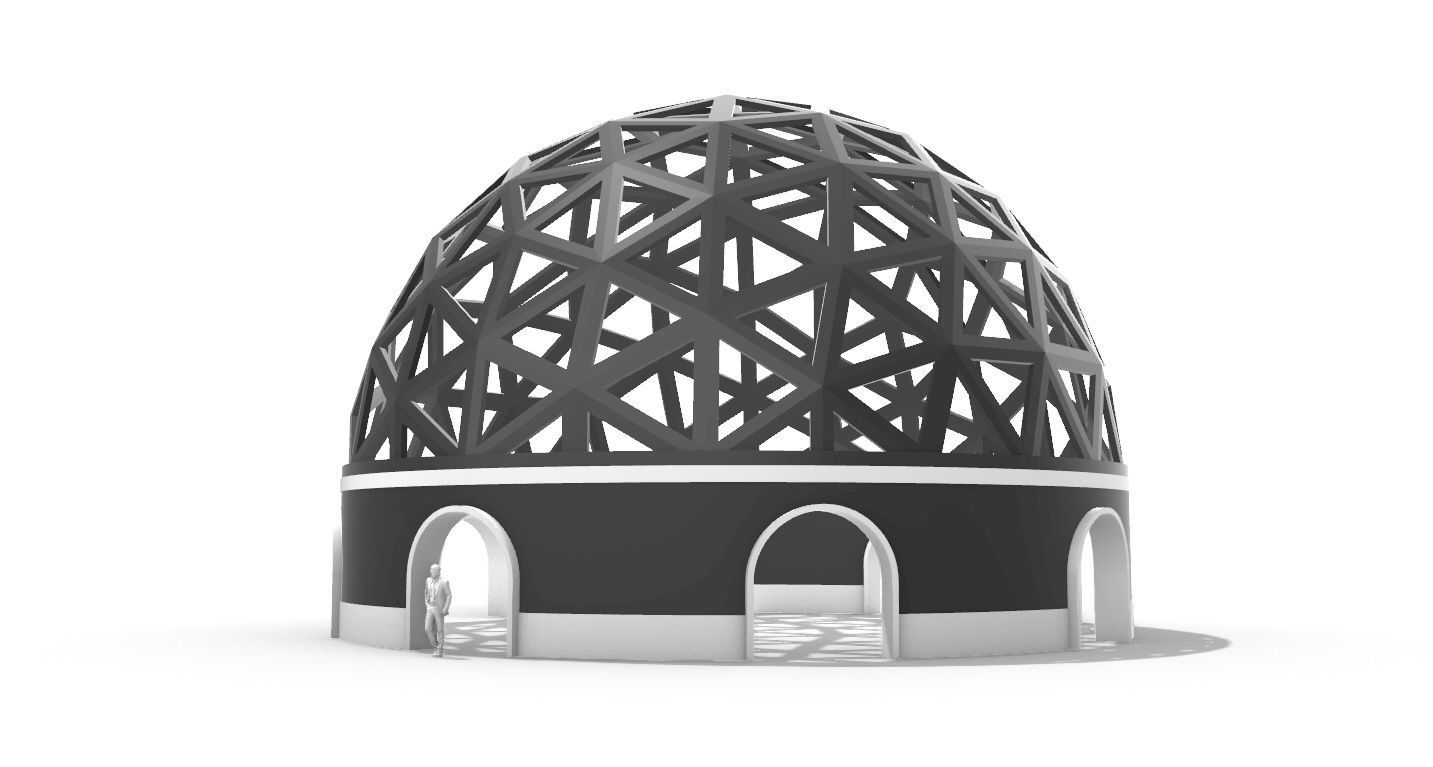 Geodesic Dome Pavilion with Openings Stand Alone Structure V1 3D model_3