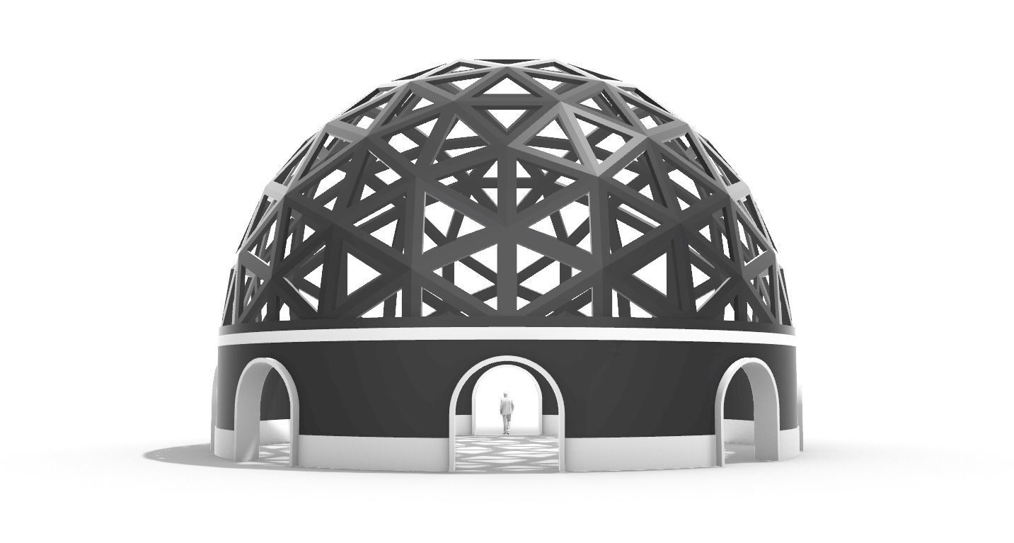 Geodesic Dome Pavilion with Openings Stand Alone Structure V1 3D model_15