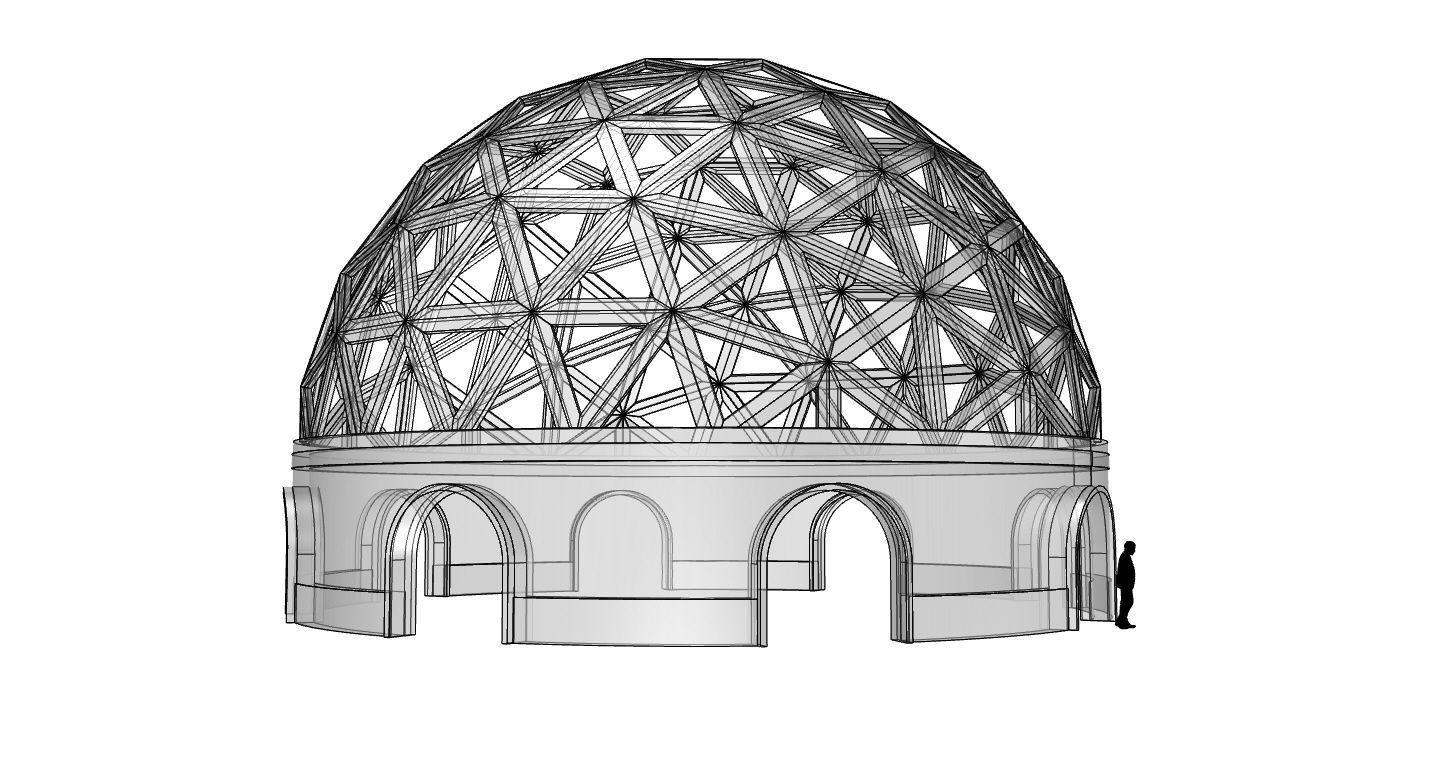 Geodesic Dome Pavilion with Openings Stand Alone Structure V1 3D model_114