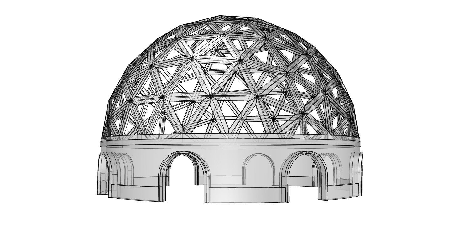 Geodesic Dome Pavilion with Openings Stand Alone Structure V1 3D model_52