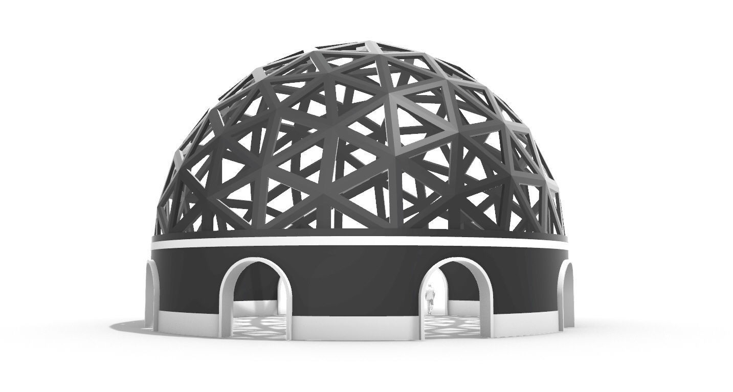 Geodesic Dome Pavilion with Openings Stand Alone Structure V1 3D model_17