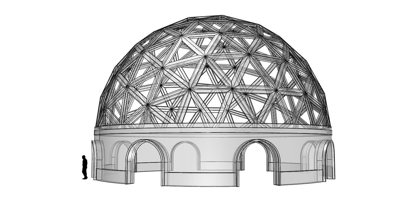 Geodesic Dome Pavilion with Openings Stand Alone Structure V1 3D model_48