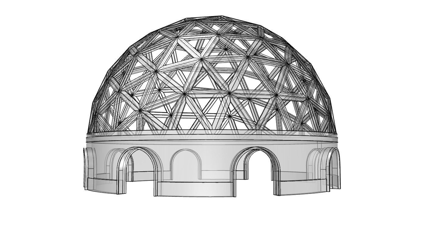 Geodesic Dome Pavilion with Openings Stand Alone Structure V1 3D model_110