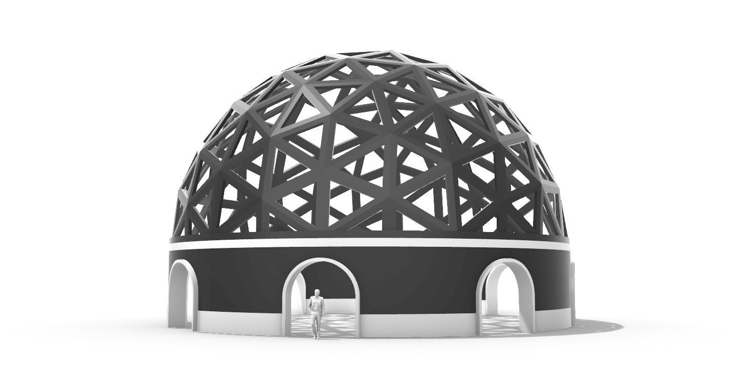 Geodesic Dome Pavilion with Openings Stand Alone Structure V1 3D model_1