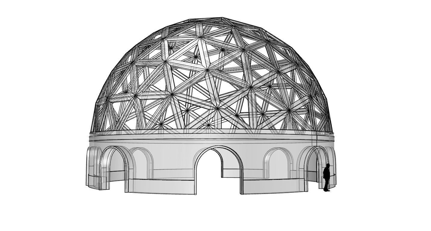 Geodesic Dome Pavilion with Openings Stand Alone Structure V1 3D model_115