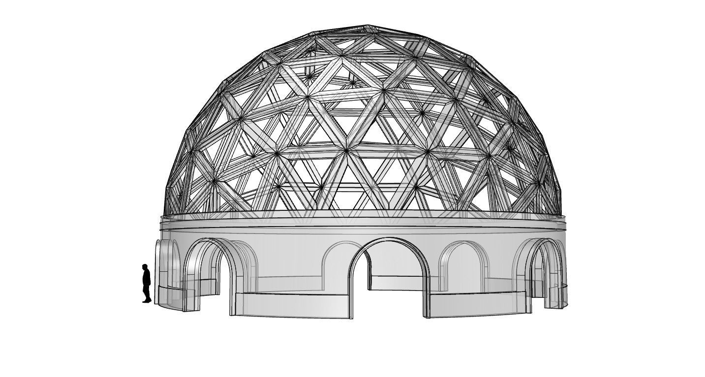 Geodesic Dome Pavilion with Openings Stand Alone Structure V1 3D model_50