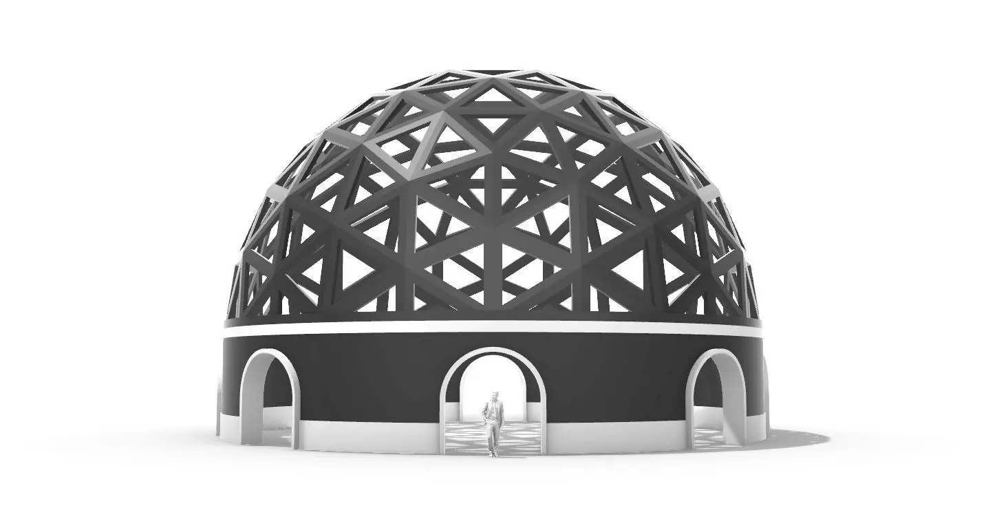 Geodesic Dome Pavilion with Openings Stand Alone Structure V1 3D model_0
