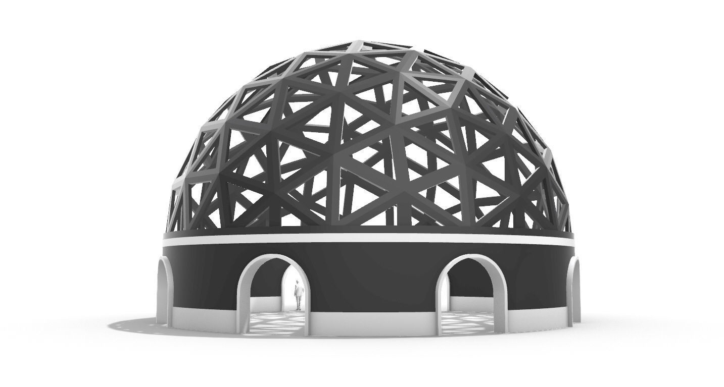 Geodesic Dome Pavilion with Openings Stand Alone Structure V1 3D model_13