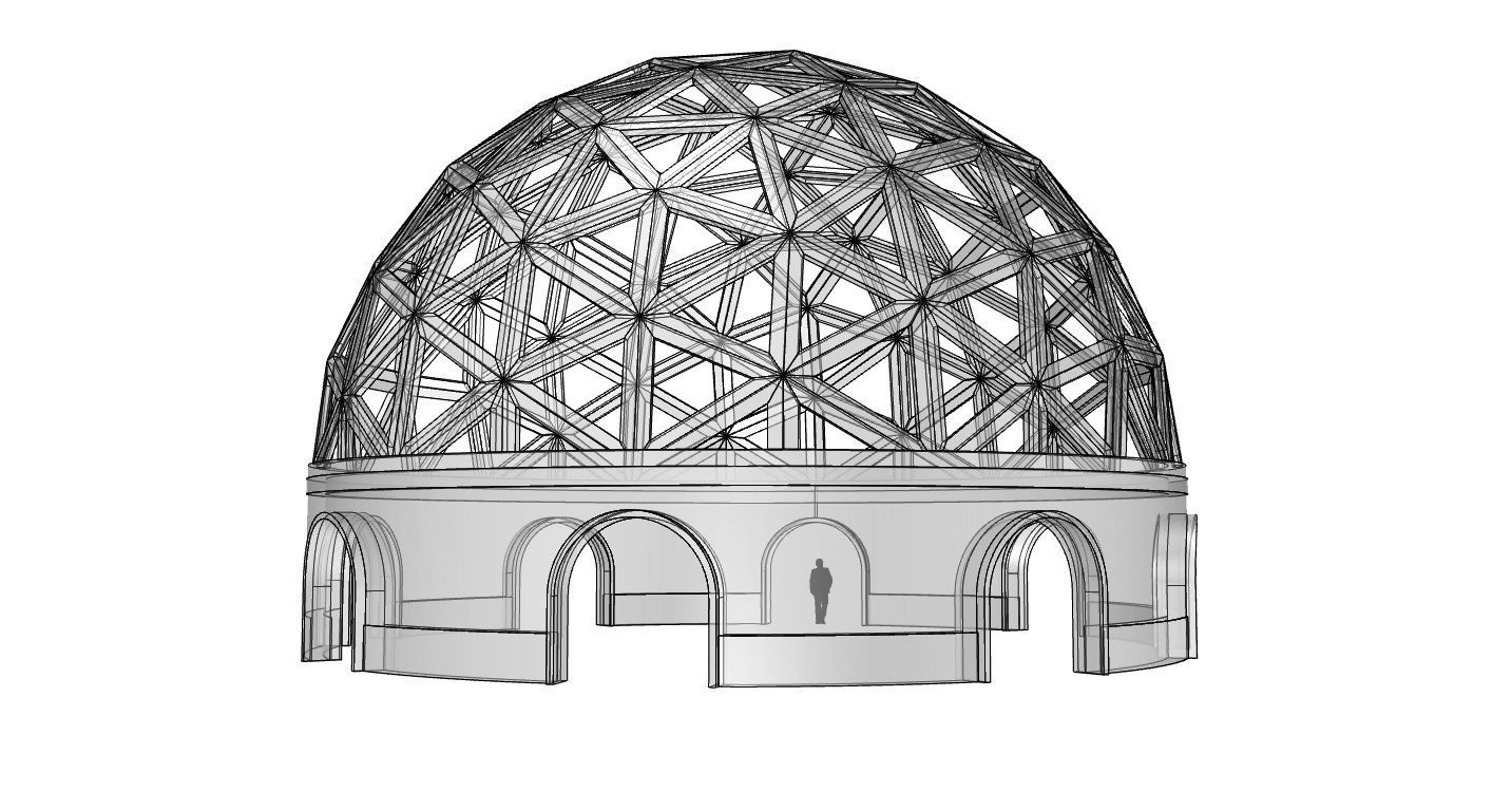 Geodesic Dome Pavilion with Openings Stand Alone Structure V1 3D model_105