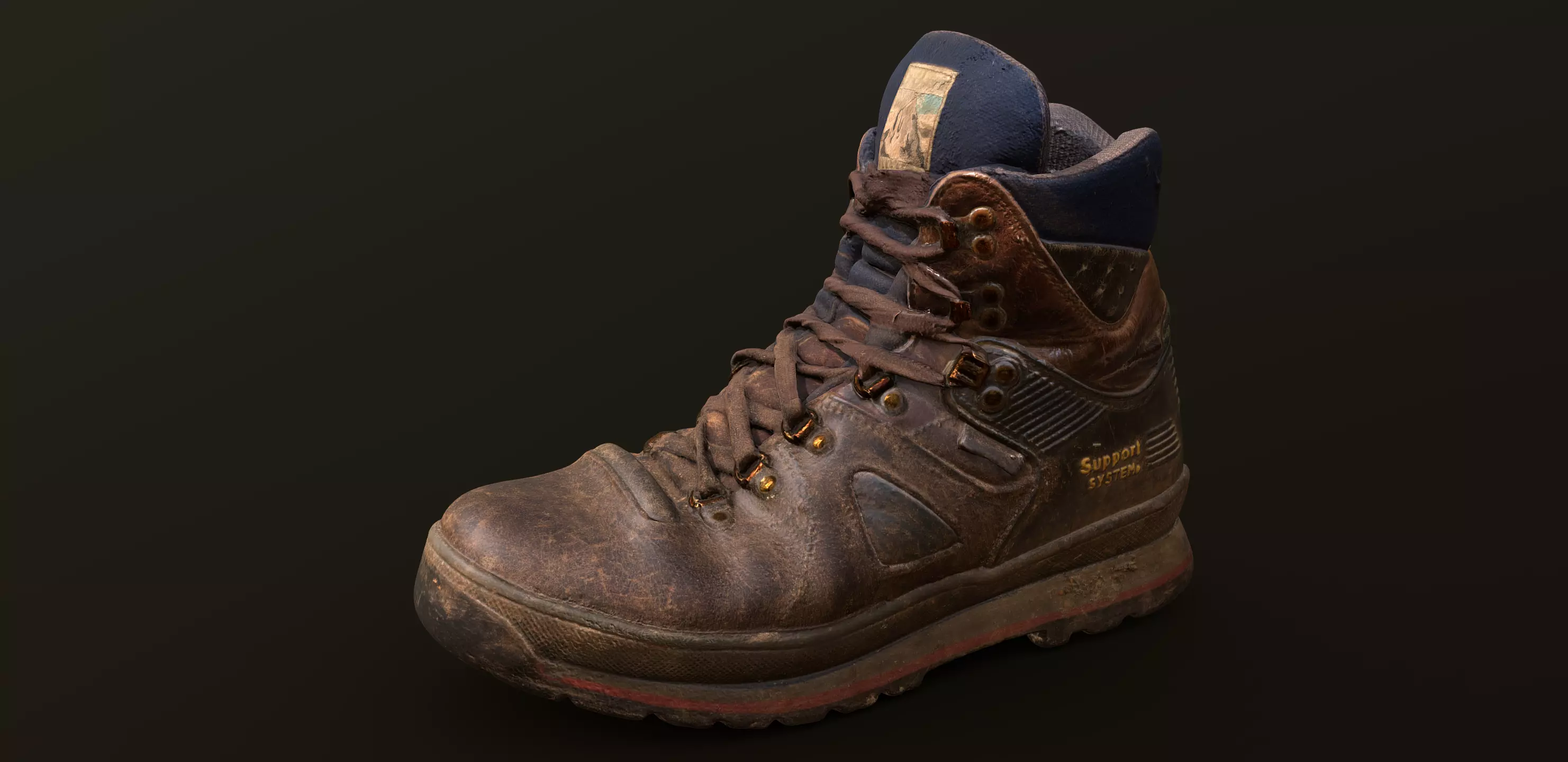 Photorealistic old hiking shoe Low-poly 3D model