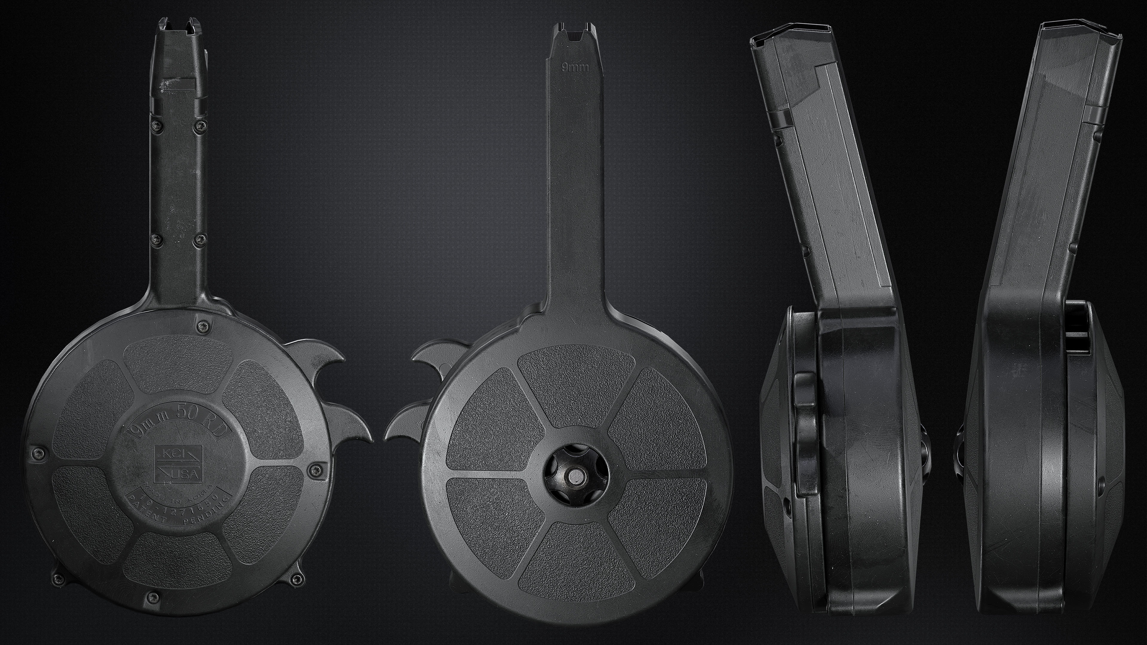 KCI 50-Round Drum Magazine 9mm Low-poly 3D model_2