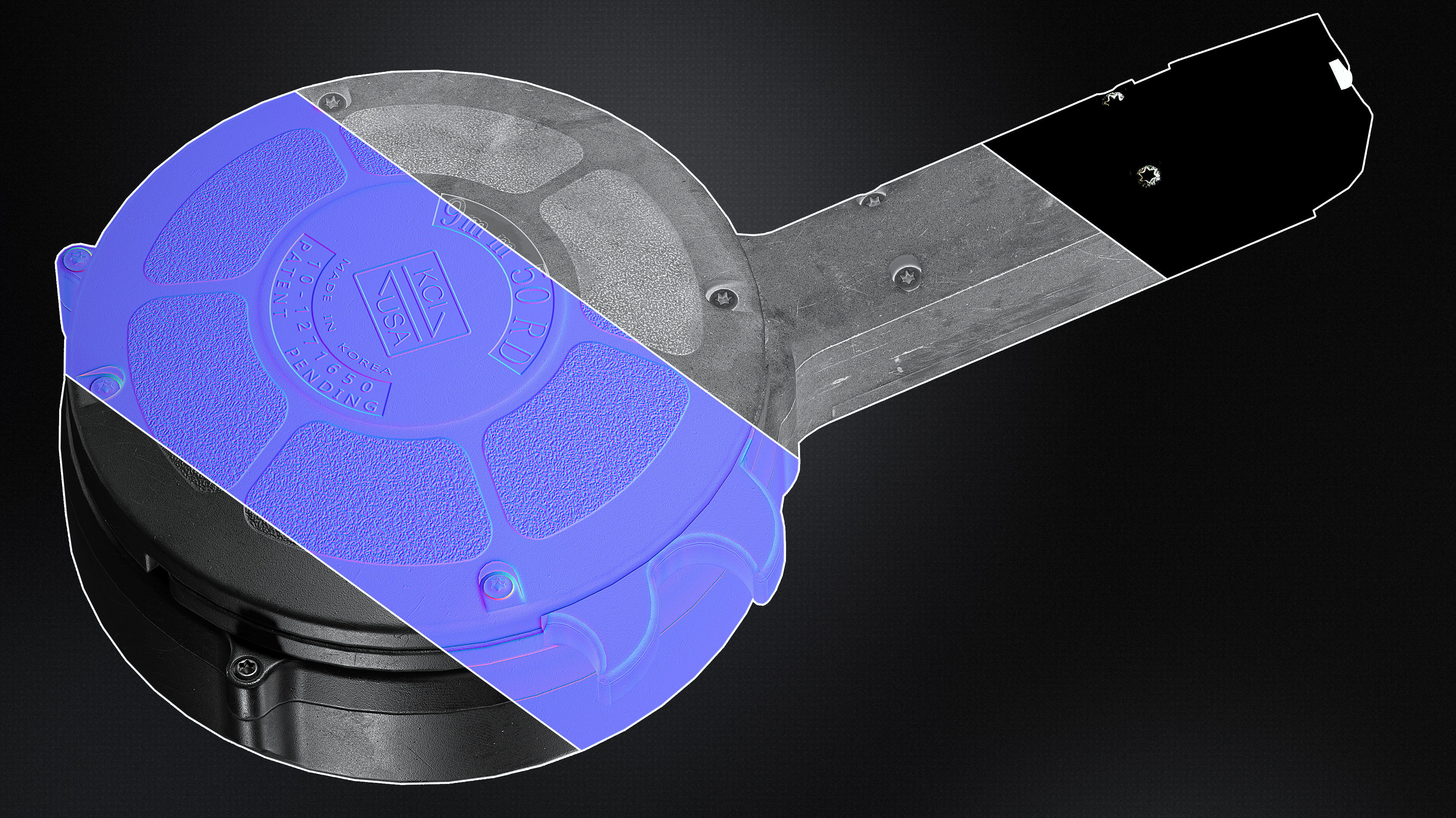 KCI 50-Round Drum Magazine 9mm Low-poly 3D model_6