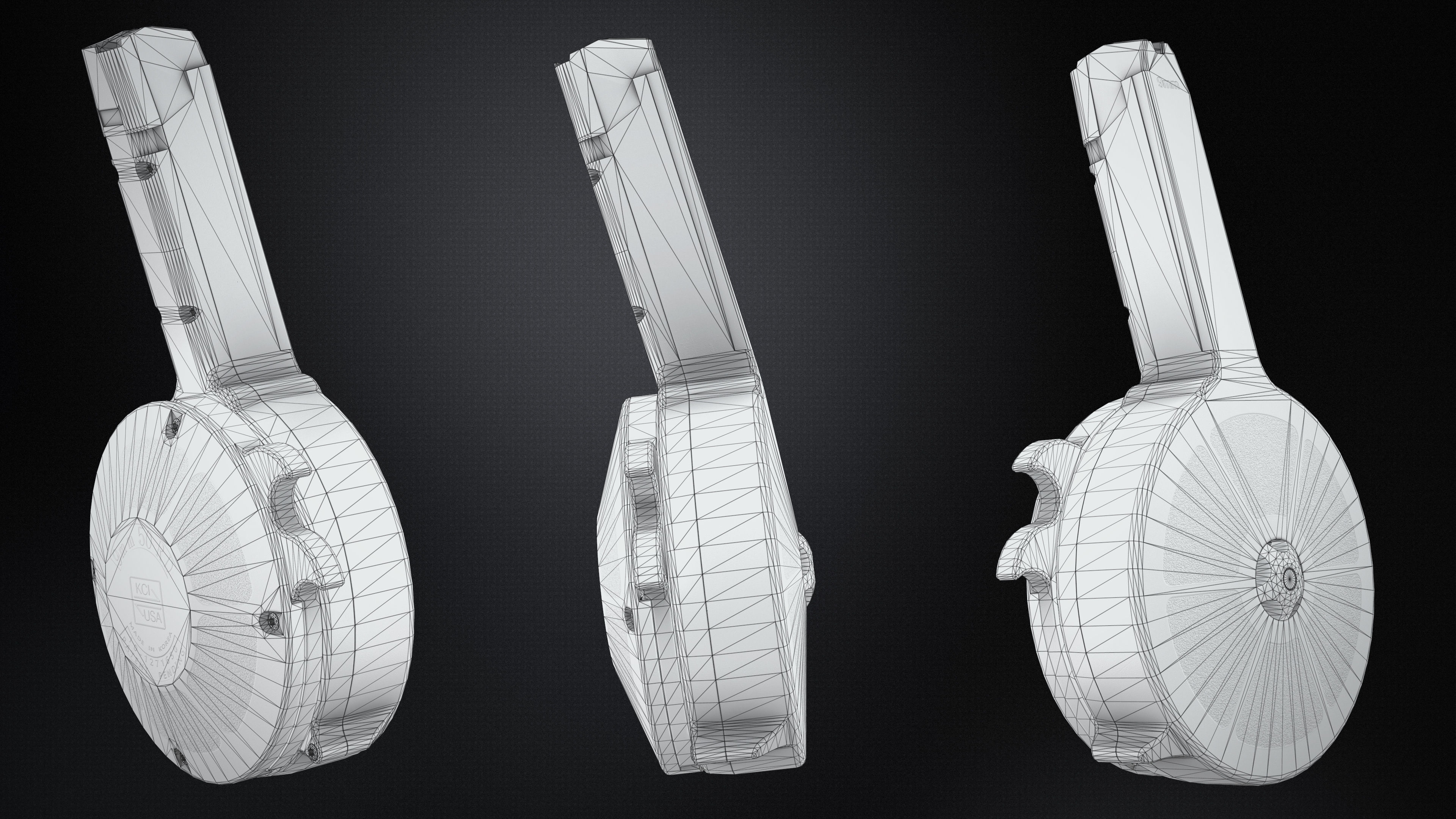 KCI 50-Round Drum Magazine 9mm Low-poly 3D model_7