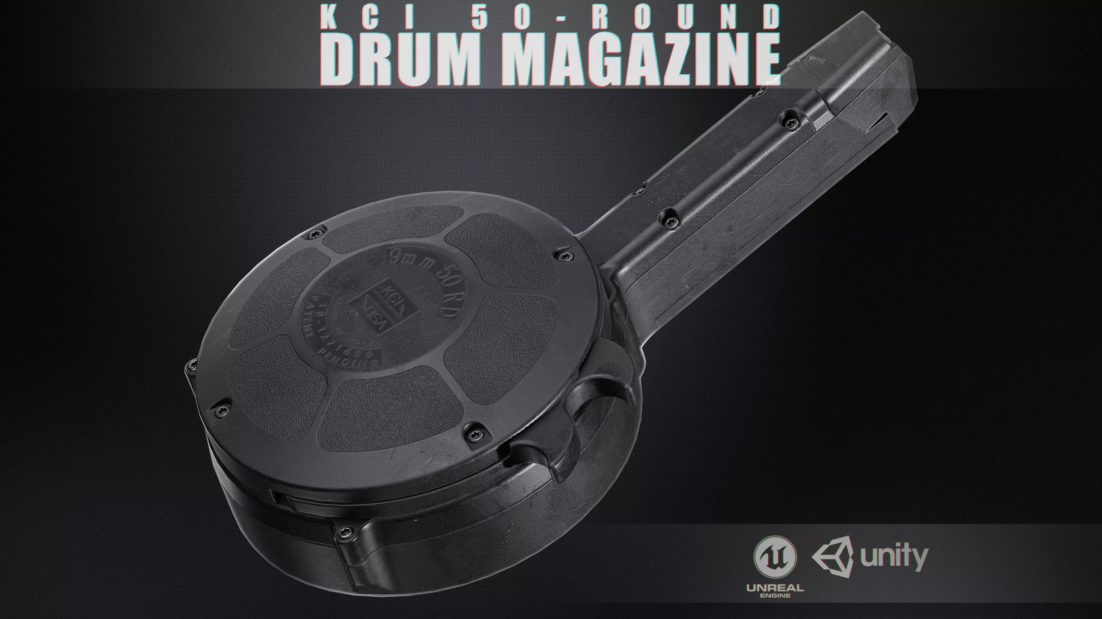 KCI 50-Round Drum Magazine 9mm Low-poly 3D model_0