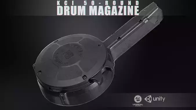 KCI 50-Round Drum Magazine 9mm Low-poly 3D model