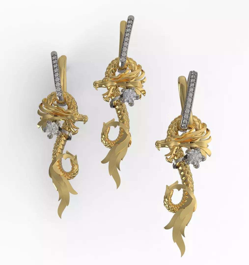 Earrings and pendant Dragons 3D print model