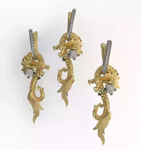 Earrings and pendant Dragons