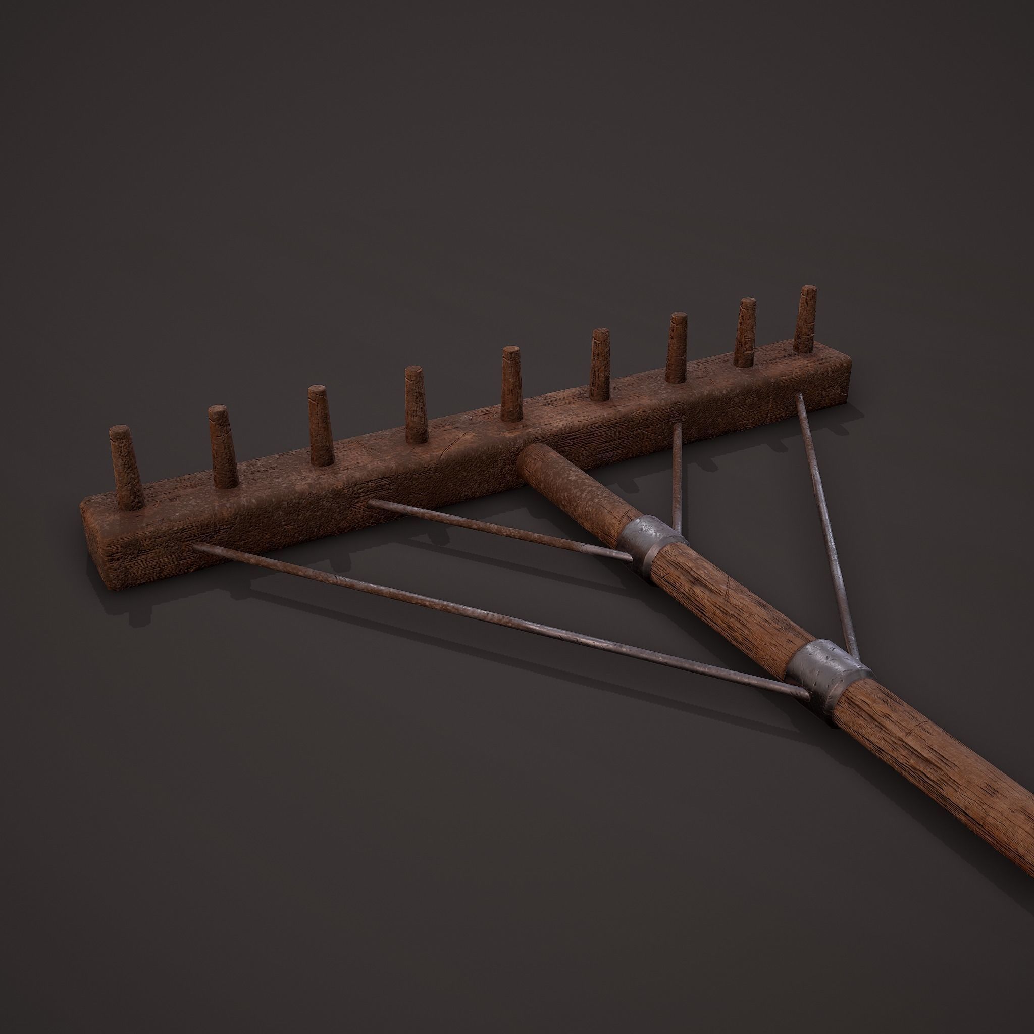 Medieval Style Rake Low-poly 3D model_22
