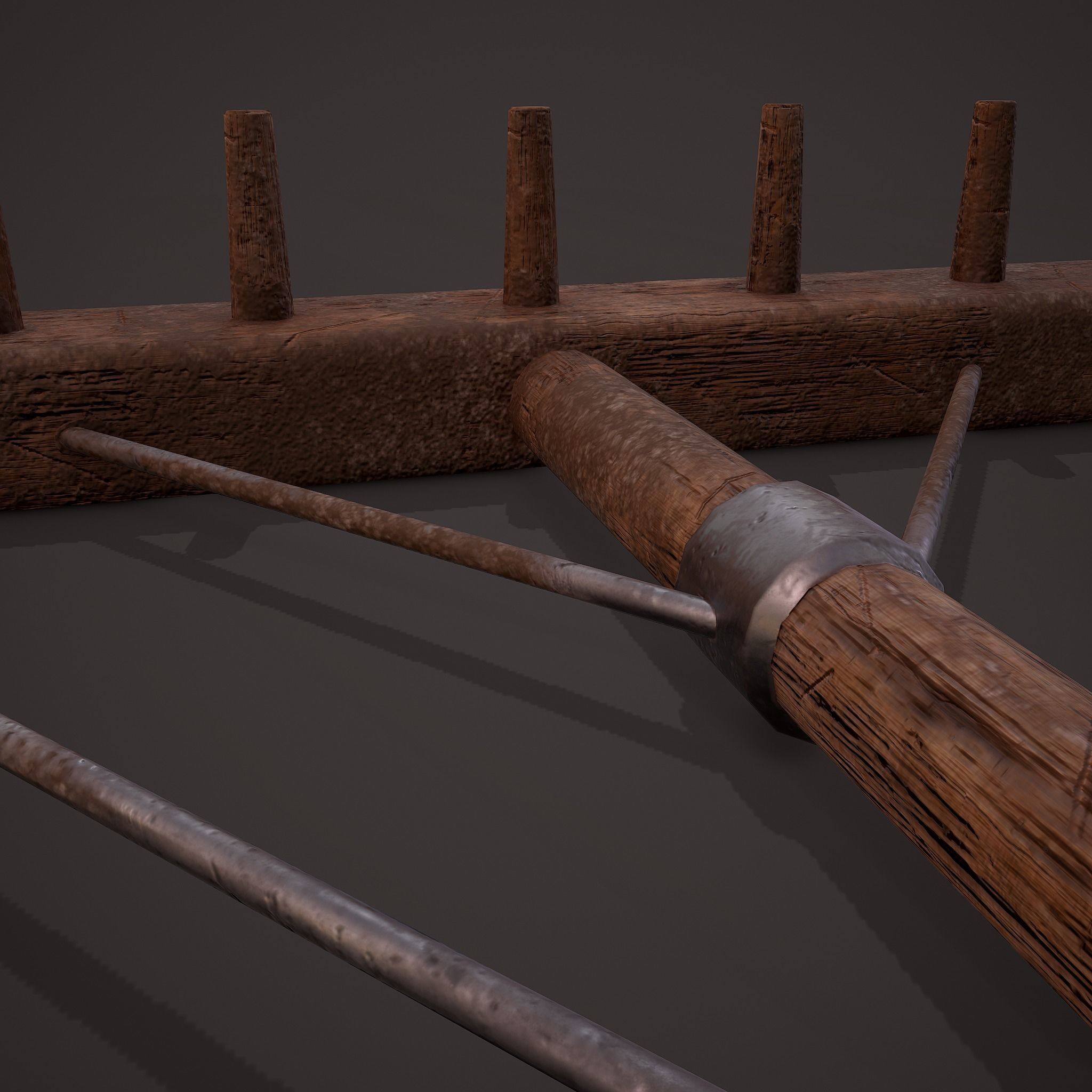 Medieval Style Rake Low-poly 3D model_17
