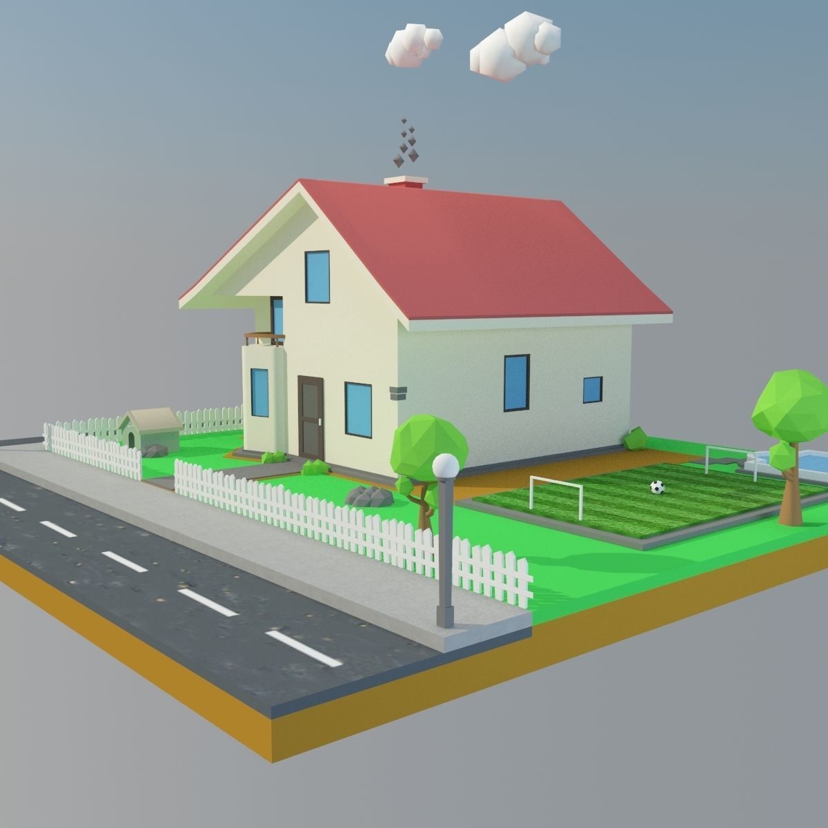 Low Poly House Low-poly 3D model_4